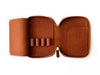 Eng Leather Co. Walnut Brown 4-slot leather pen case with embossed logo, designed to hold A6 size pens and stationery.