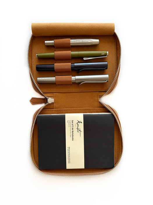 Eng Leather Co. Camel vegan leather 4-slot Apple pen case with sleek design and precise stitching for stylish organization.