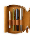 Eng Leather Co. vegan camel leather pen case with four slots for Apple Pencils, stylish and compact storage solution.