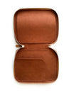 Eng Leather Co. 4-slot Apple leather A6 pen case in dark camel vegan leather, with four pens inside.