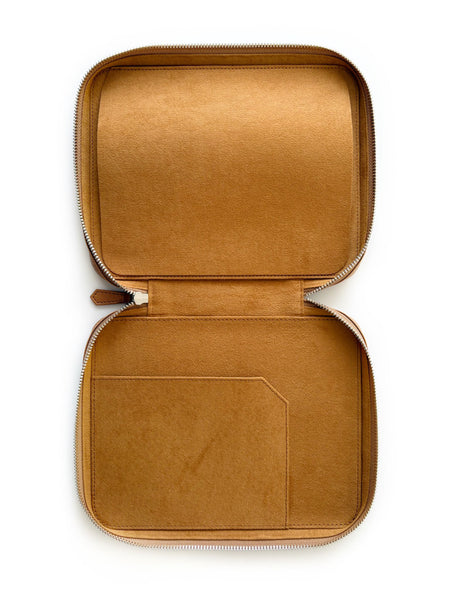 Eng Leather Co. camel vegan leather 4-slot Apple Pen Case, slim and stylish with a soft finish, designed for A6 size pens.