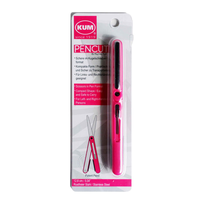 Pink KUM Pocket Scissors with compact design, sharp blades, and ergonomic handle for precise cutting.