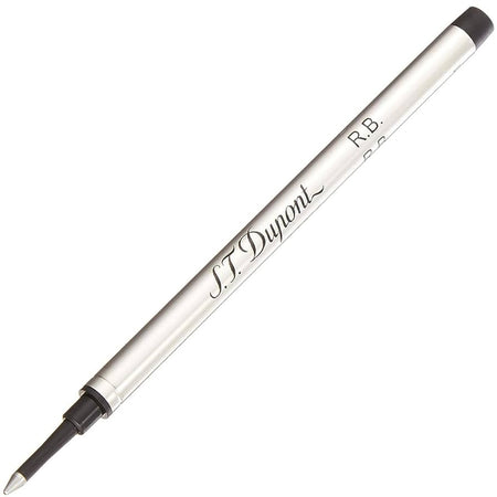 S.T. Dupont rollerball pen refill shown in a clear plastic package with silver accents and black ink cartridge.