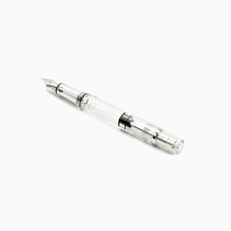 Twsbi Diamond 580 ALR Silver fountain pen with sleek silver body and black grip section, showcasing elegant writing instrument design