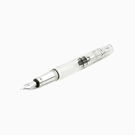 Twsbi Diamond 580 ALR Silver fountain pen with a sleek silver body and classic design, displayed from the front angle.