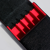 Black leather pen case by Eng Leather Co. holding five pens, with a sleek and durable design.