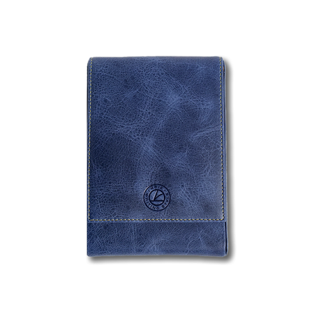 Blue Eng Leather Co. 5 Pen Hard Case with sturdy exterior and multiple compartments for organizing pens and writing instruments.
