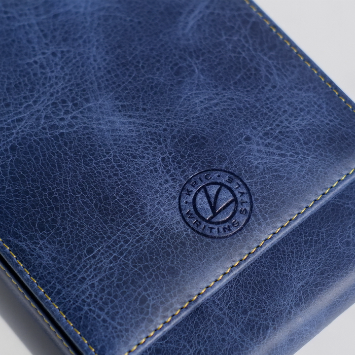Blue Eng Leather Co. 5 Pen Hard Case showing a sleek, durable leather exterior and five pen slots inside.