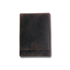 Dark brown Eng Leather Co. 5 pen hard case with a sleek leather exterior and secure snap closure, designed for stylish pen storage.