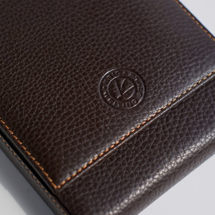 Eng Leather Co. 5 Pen Hard Case in brown, durable leather exterior with five compartments for secure pen storage.