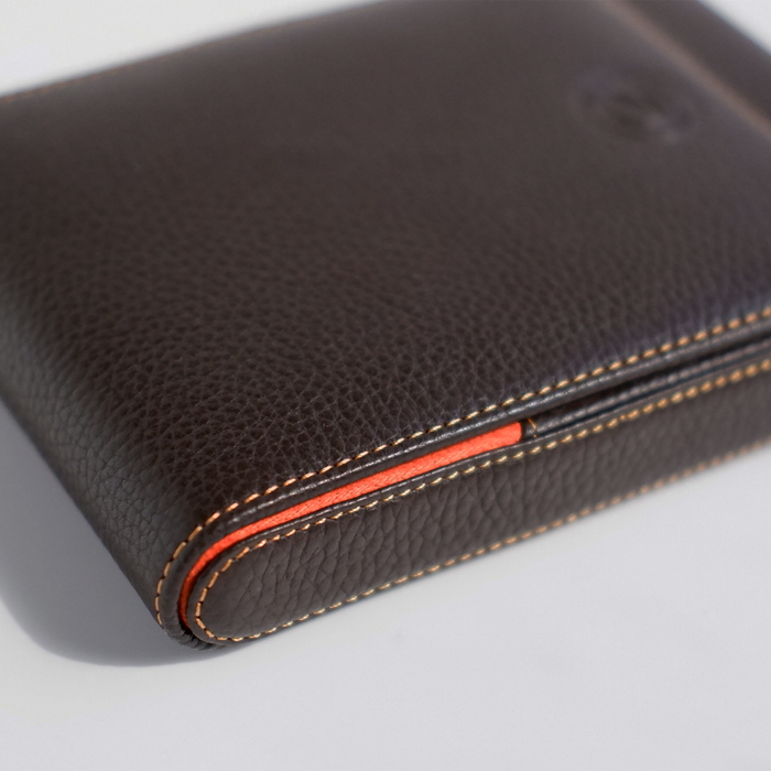 Brown Eng Leather Co. 5 pen hard case with a sturdy exterior, designed to protect and organize multiple pens.