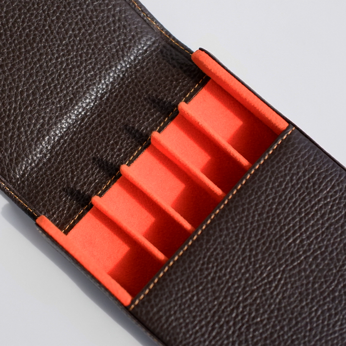 Eng Leather Co. 5 Pen Hard Case in brown, durable leather pen case with secure closure and compact design for stylish storage.