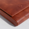 Light brown leather pen case by Eng Leather Co., designed to hold five pens with a sleek, durable exterior and organized interior.