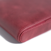 Red leather pen case by Eng Leather Co. with five compartments, designed to hold and organize multiple pens securely.