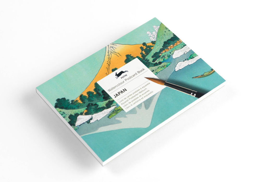 Pepin Japan Watercolour Postcard Book featuring watercolor paper pages with Japanese-themed artwork and vibrant watercolor designs.