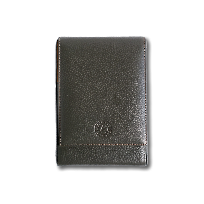 Eng Leather Co. 5 Pen Hard Case in green, durable leather storage with secure closure, ideal for organizing pens and writing tools.