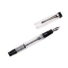 Opus 88 KOLORO black fountain pen with gold accents and transparent grip section, showcasing elegant design.