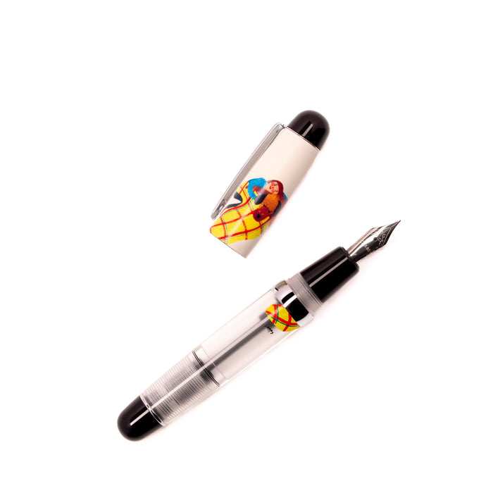 Opus 88 MINI Hugging fountain pen with black and gold accents, showcasing its sleek design and fine nib.