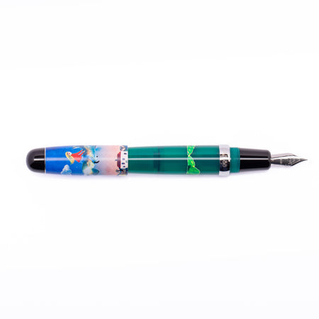 Opus 88 MINI Flying Rabbit fountain pen with black resin body and gold accents, showcasing intricate design details.