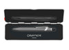 Caran D'Ache 849 rollerball pen with slim grey barrel, featuring a sleek and compact design for smooth writing.