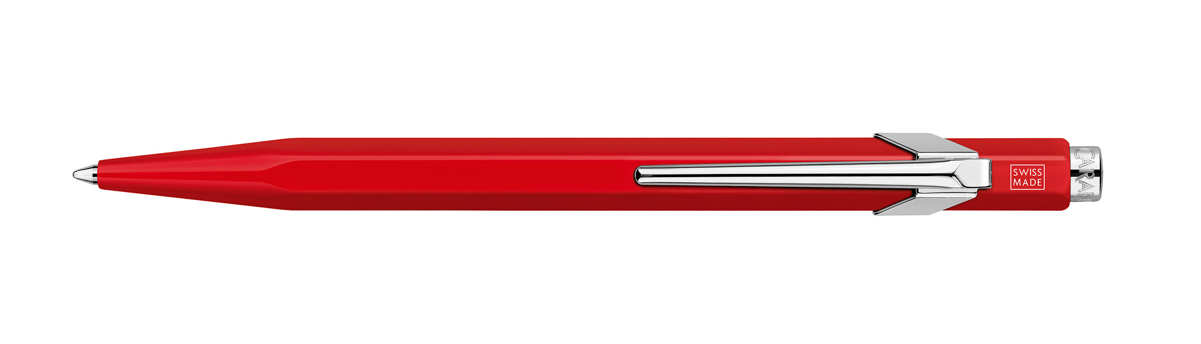Caran D'Ache 849™ ballpoint pen with a sleek metal body and signature hexagon design, shown in a close-up view.