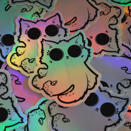 Rainbow holographic cat octopus sticker by BBall Y'all featuring a colorful, shiny cat-octopus design on a clear background.