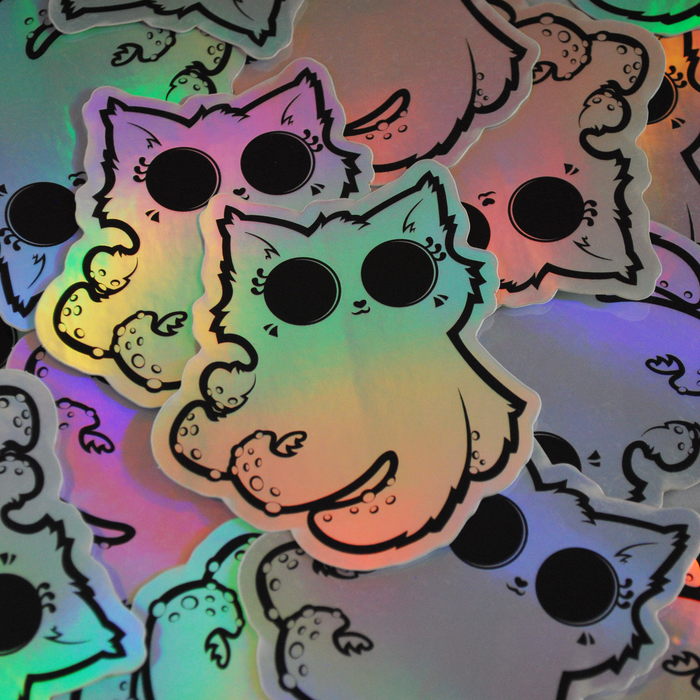 Rainbow holographic cat octopus sticker by BBall Y'all featuring a colorful, shiny cat-octopus design on a clear background.
