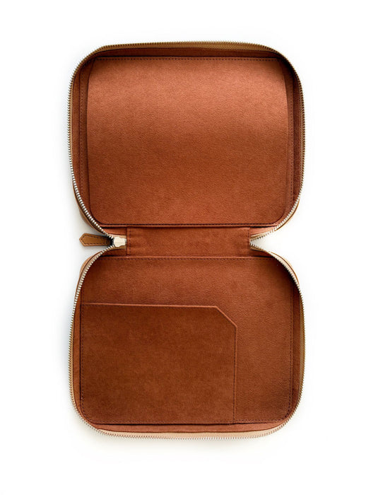 Eng Leather Co. vegan leather 9-slot Apple pen case in camel color with sleek design and secure slots for pens and accessories.