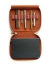Eng Leather Co. vegan leather 9-slot Apple pen case in camel color, showing its sleek design and pen slots for organization.