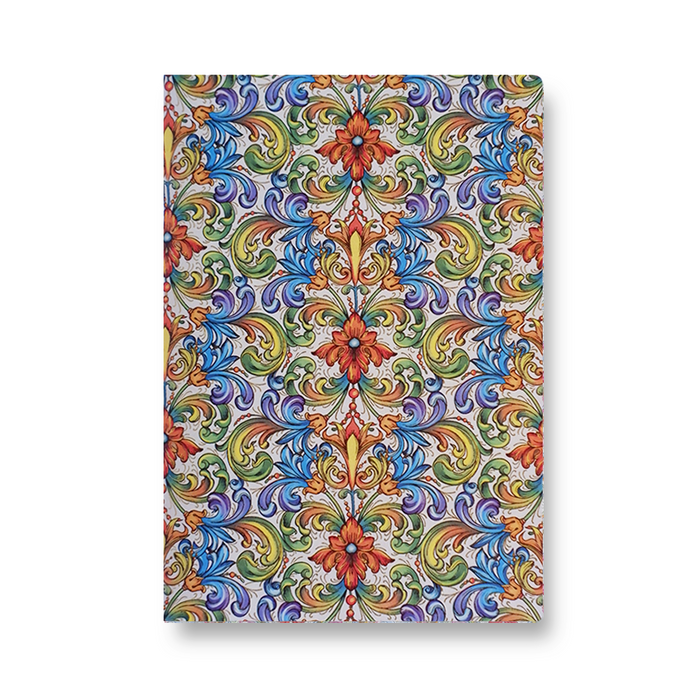 Kartos A5 soft cover journal with floral design, featuring a colorful, artistic pattern on the Flores-themed cover.