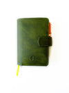 Eng Leather Co. A6 leather journal cover in jungle green, featuring a textured leather design and secure closure.