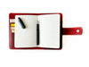 A6 leather journal cover in burgundy from Eng Leather Co., featuring a smooth, flat design with stitched edges.