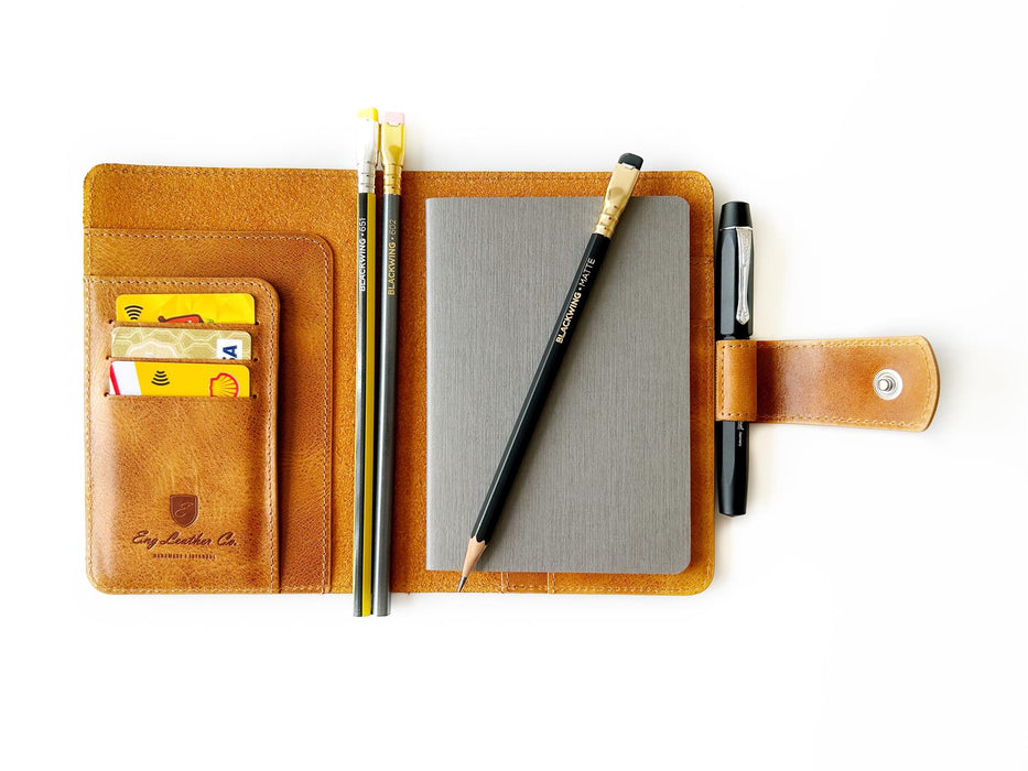 Eng Leather Co. A6 leather notebook cover featuring a Colorado-inspired design, durable and stylish for journal protection.