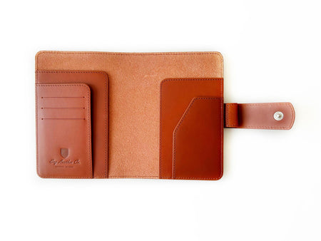 A6 leather journal cover in English Tan by Eng Leather Co., featuring smooth leather and a sleek, minimalist design.