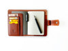 Leather notebook cover by Eng Leather Co. in English tan for A6 size, with smooth leather and stitched edges.