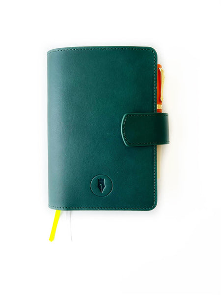 Eng Leather Co. A6 leather notebook cover in northern green, showcasing the durable, stylish journal cover design.
