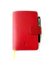 Eng Leather Co. A6 leather journal cover in vibrant ruby red, with smooth texture and secure closure for stylish protection.