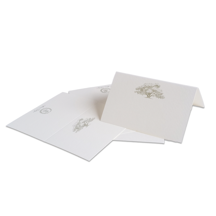 Elegant oak tree design on Alexa Pulitzer place cards featuring natural wood-inspired artwork for table settings.