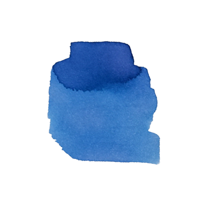 Anderillium Adonis Butterfly Blue fountain pen ink in a glass bottle with a vibrant blue ink inside.