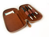 Eng Leather Co. vegan camel leather pen case with three slots, designed for storing and organizing pens stylishly.