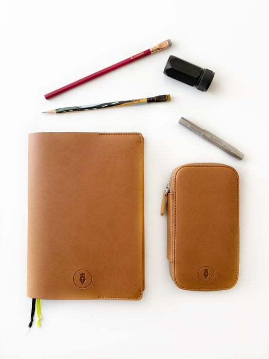 Eng Leather Co. vegan camel leather 3-slot pen case with sleek design and durable construction, ideal for organizing writing instruments.