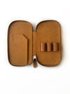 Vegan camel leather 3-slot pen case by Eng Leather Co. with textured surface and secure slot openings.