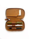Eng Leather Co. vegan camel leather 3-slot pen case with sleek design, perfect for organizing pens and writing instruments.