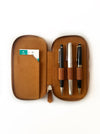 Eng Leather Co. vegan camel leather pen case with three slots, designed for stylish and organized pen storage.