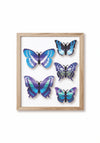 Set of five blue paper butterflies for crafts, created by Assembli, displayed with detailed blue frames.