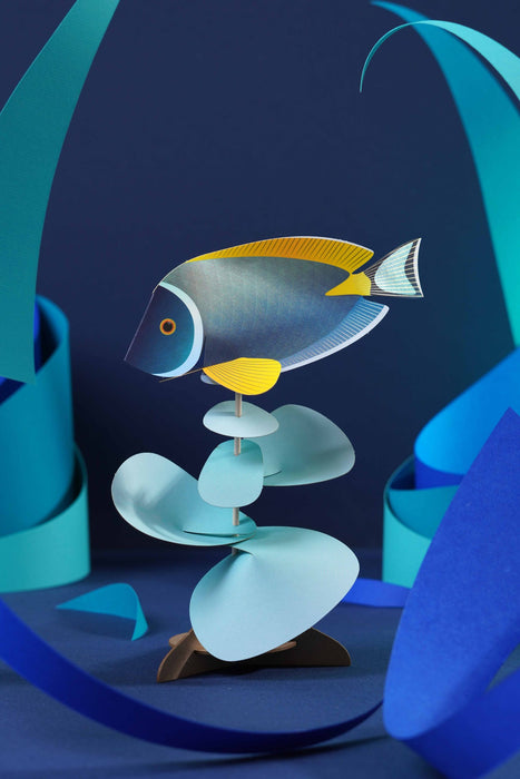 Assembli Paper Powder Tang craft with fish-shaped design and splash effects, showcasing vibrant colors and detailed paper textures.