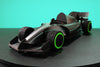 Assembli paper race car craft in carbon silver color, front view showing detailed design and sleek racing shape.