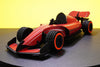 Red paper race car craft by Assembli with detailed front view, showcasing vibrant colors and intricate paper design.