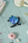 Blue Paper Sea Turtle baby craft made by Assembli, showcasing a detailed crafted sea turtle with intricate paper design.