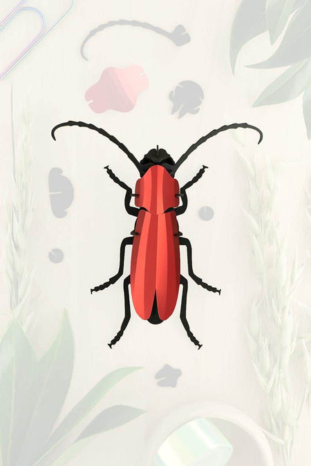 Red Paper Rosalia Beetle craft from Assembli, featuring detailed paper wings and body on a transparent background.